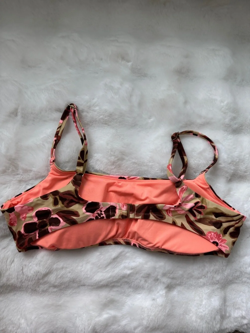 aerie Floral Print Bikini Top in Tan, Pink & Brown - Picture 5 of 6